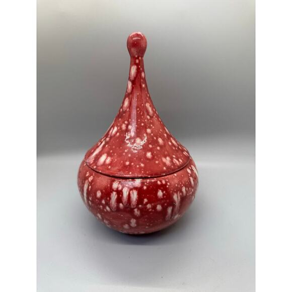Vintage MCM 1960’s Red White Ceramic Splatter Covered Candy Dish Apothecary 8” - Picture 2 of 10